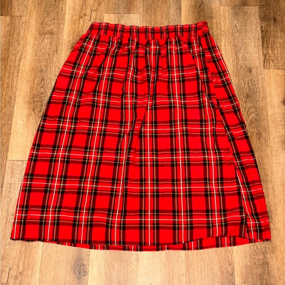Old Navy Red Tartan Plaid Smocked Waist Midi Skirt with Pockets XXL S/752678-00